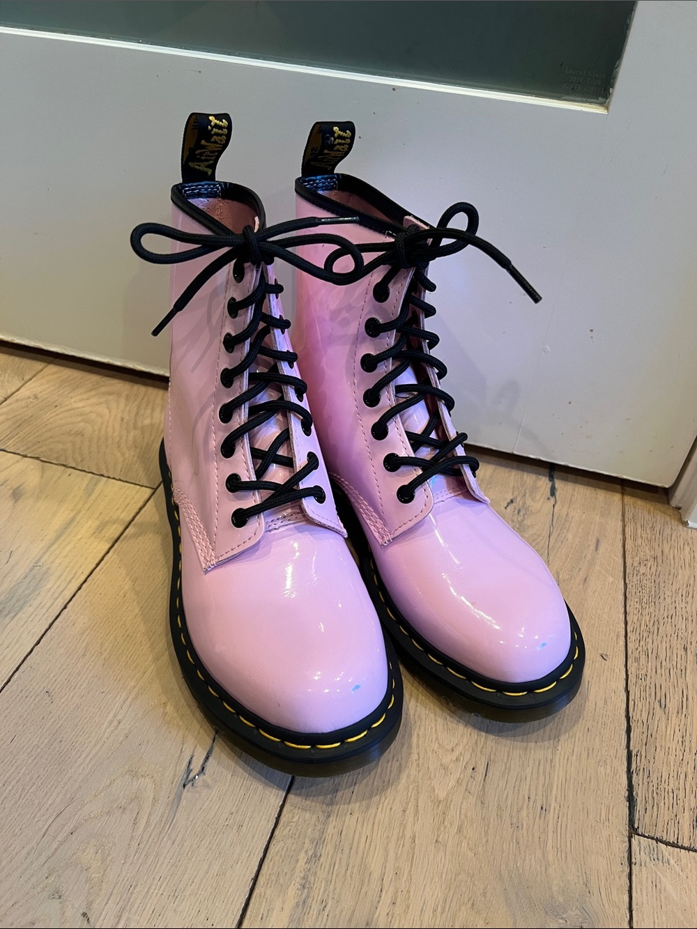 Dr. Martens Pink Patent Lace-Up Combat Boots